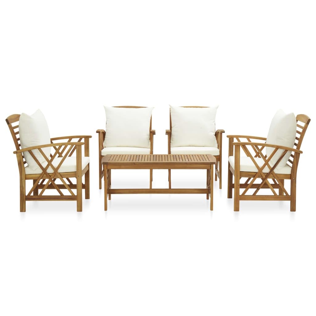 vidaXL Salon de Jardin 5 pcs avec Coussins Meubles d'Extérieur Mobilier de Patio Meubles de Terrasse Mobilier de Jardin Bois d'Acacia Massif