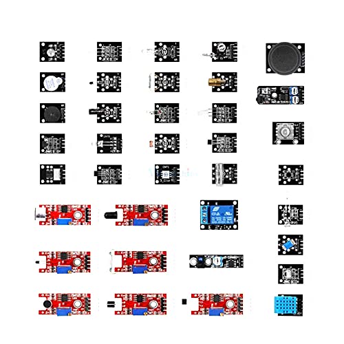 45 in 1 Sensors Modules Starter Kit for Arduino Mega 2560 & Nano, DIY Sensor Kit with 45 Modules Including Joystick, Infrared, Temperature, Humidity, Relay, Buzzer, LED, and More