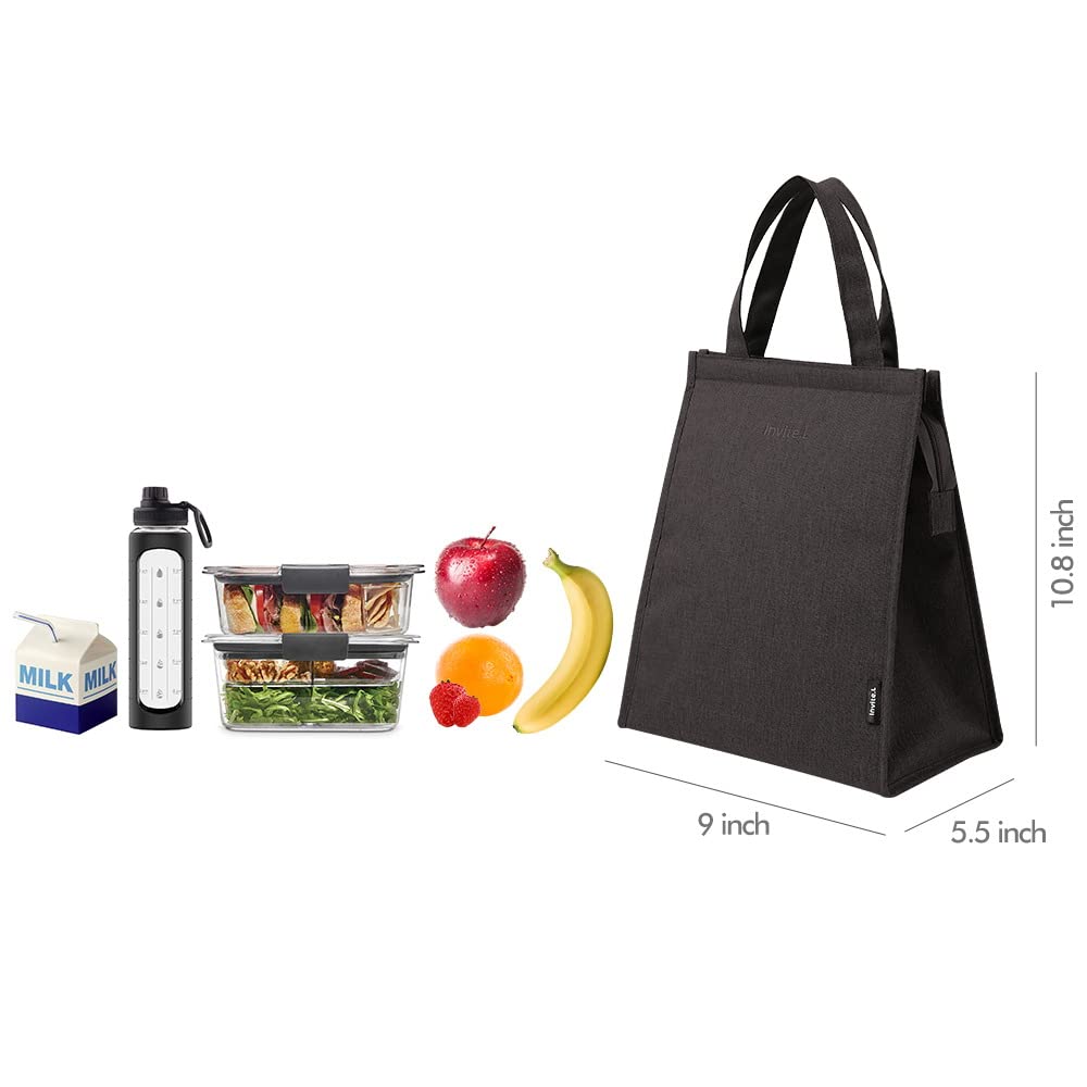 Czarna torba na lunch dla mężczyzn - izolowane torby na lunch dla kobiet torba na lunch tote z zamkiem błyskawicznym torba na lunch dla kobiet proste pudełko na lunch wielokrotnego użytku izolowane