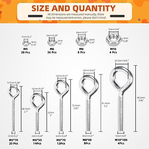 Juego de pernos de ojo Tanstic con tornillos con tuercas hexagonales de acero M5 M6 M8 M10 2