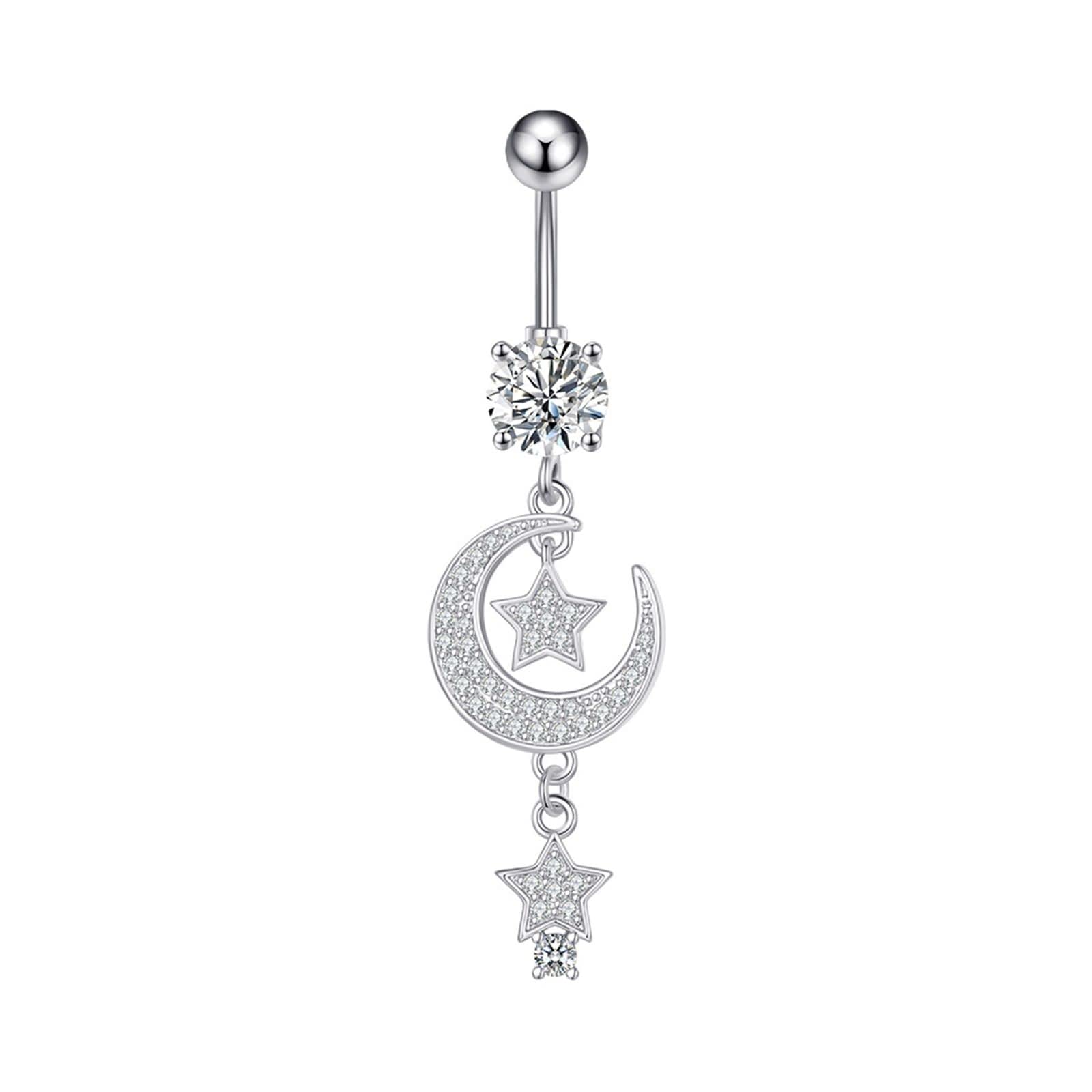 Daesar Bauchnabelpiercing Chirurgenstahl 10Mm, 14G Bauchnabelpiercing 10MM Stablänge Herz Stern Mond Anhänger mit Zirkonia Körperpiercing Bauchnabelring Set