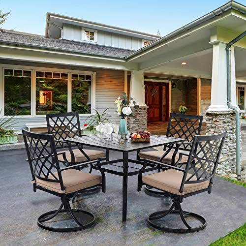 Phi Villa Patio Dining Set Of 5, 1 Square 37" Metal Steel Slat Patio Dining Umbrella Table, 4 Swivel Chairs Furniture Set For Outdoor Garden Lawn Pool Easy To Care Weather Resistant, Classic Black #TOP2