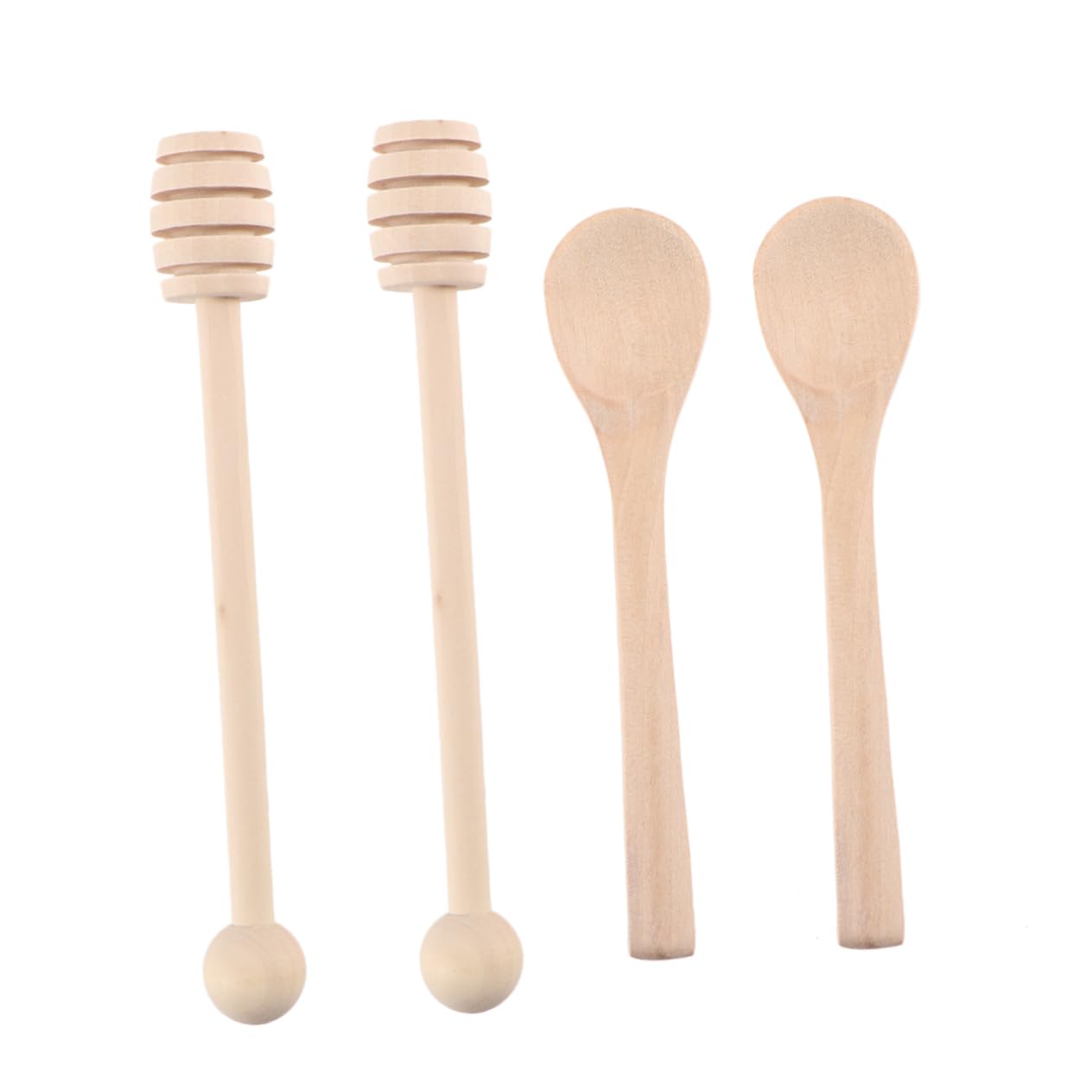Healifty 4Pcs Wooden Honey Dipper Sticks and Mixing Spoon for Honey Dispensing for Wedding Party Favors and for Syrups and Honey Drizzle