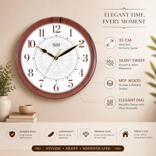 Image of Ajanta Quartz Plastic Real Silent Sweep Movement Designer Analog Wall Clock (341X51X341Mm) (Mahogany)