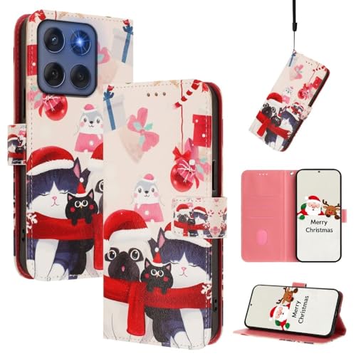 Protection Moto G71 5G étui portefeuille cuir motif animaux Noël