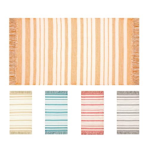 OLIVO.shop | RIGO Tapis en coton lavable en machine avec franges, tapis de cuisine coton, tapis d'entrée rayé, différentes tailles et couleurs (jaune, 50 x 100 cm)