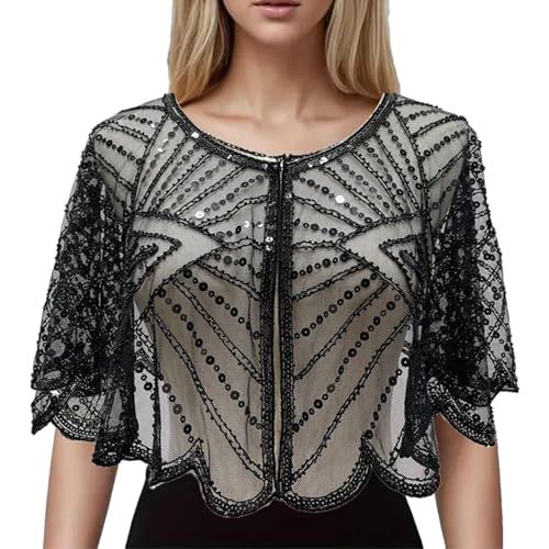 Mantón de encaje genérico | Mantón de lentejuelas para vestido de novia y mujer - Bufanda de capa ligera para exterior, boda, noche, cosplay, fotografía, baile de máscaras, Negro , Se référer au