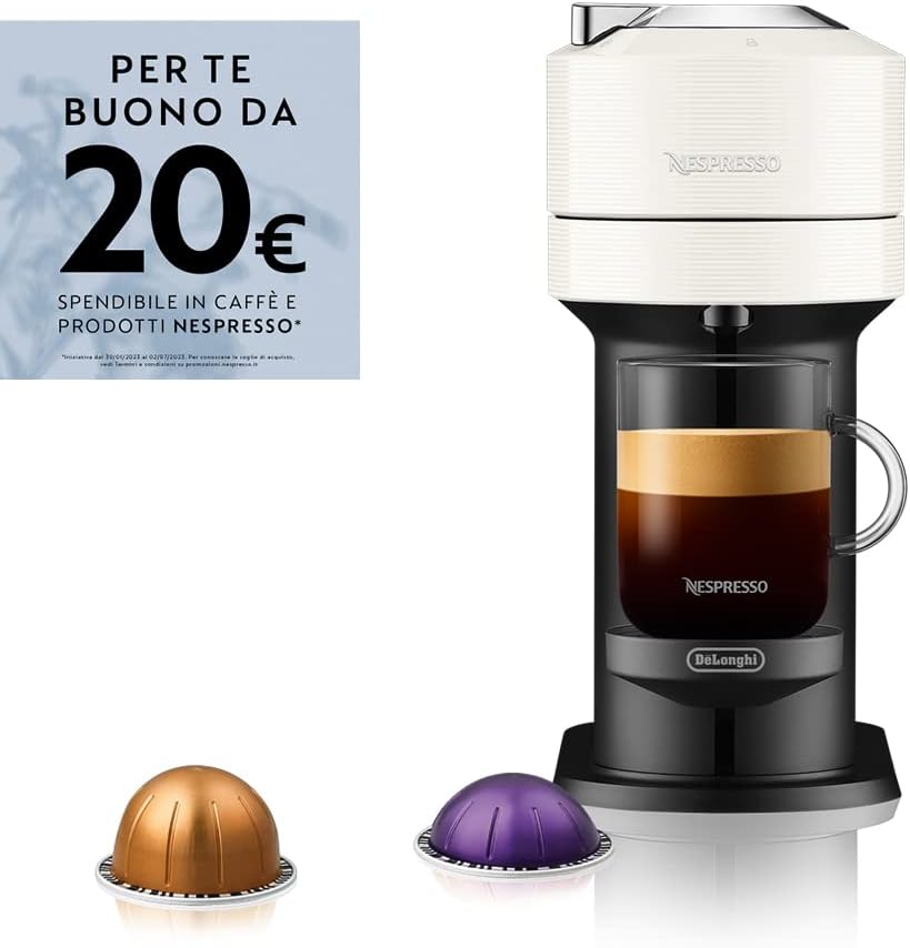 Nespresso Vertuo Next ENV120.W, Macchina da caffè di DeLonghi, Nuovo Sistema Capsule Nespresso Vertuo, Serbatoio acqua 1L, Bianco