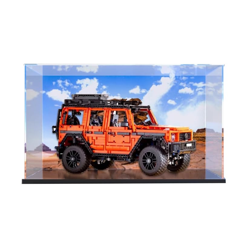 HCAEIOFJ Clear Acrylic Display Case for Lego Technic 42177 Mercedes-Benz G 500 (Black Bottom+Background)
