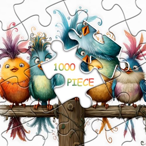 PICKFORU Funny Bird Rompecabezas para Adultos 1000 Piezas, Rompecabezas de Aves de Dibujos Animados Coloridos, Desafiante Puzzle con Animales miniatura 6