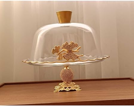 Gold Metal Ayakl  Cam Kapakl  Kek - Pasta Stant  Fanus