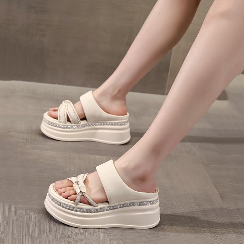 HBJWOV Thick Soled Sandals for Women Wearing Rhinestones and Versatile Height Increasing Beach Shoes3