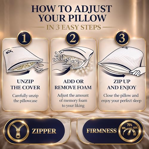 Image of Royal Therapy King Size Set of 4- Shredded Memory Foam Pillow-Adjustable Memory Foam Pillow for Sleeping, Firm Pillow for Neck & Shoulder Support, Breathable Bed Pillow for Back Stomach Side Sleepers