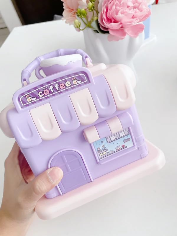 Image of Sajani Cute Cartoon Creative Portable Piggy Bank, Money Saving Box with Combination Lock, Mini Coin Bank Gifts for Boys and Girls, Best Return Gifts for Kids (Pack of 1) (Coffee Shop - Pink)