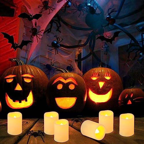 Image of 48 Pack 1.5 inch x 2 inch Battery Operated Votive Candles, Flameless LED Votive Tea Light Candles Flickering, Electric Powered Outdoor Flicker Candles Bulk for Holiday Wedding Halloween Home Decorations