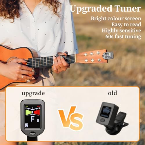 new bee clip-on guitar tuner rechargeable with color screen 360 rotatable chromatic tuner for guitar bass ukulele violin black 1 pack