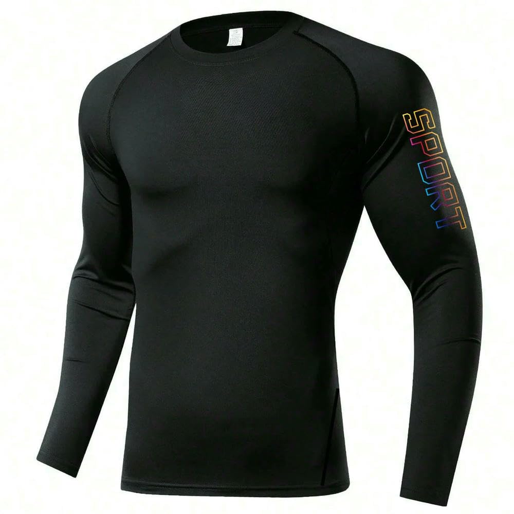 DYRBF - Camiseta de compresión de manga larga para hombre, para correr, secado rápido, protección solar, capa base deportiva