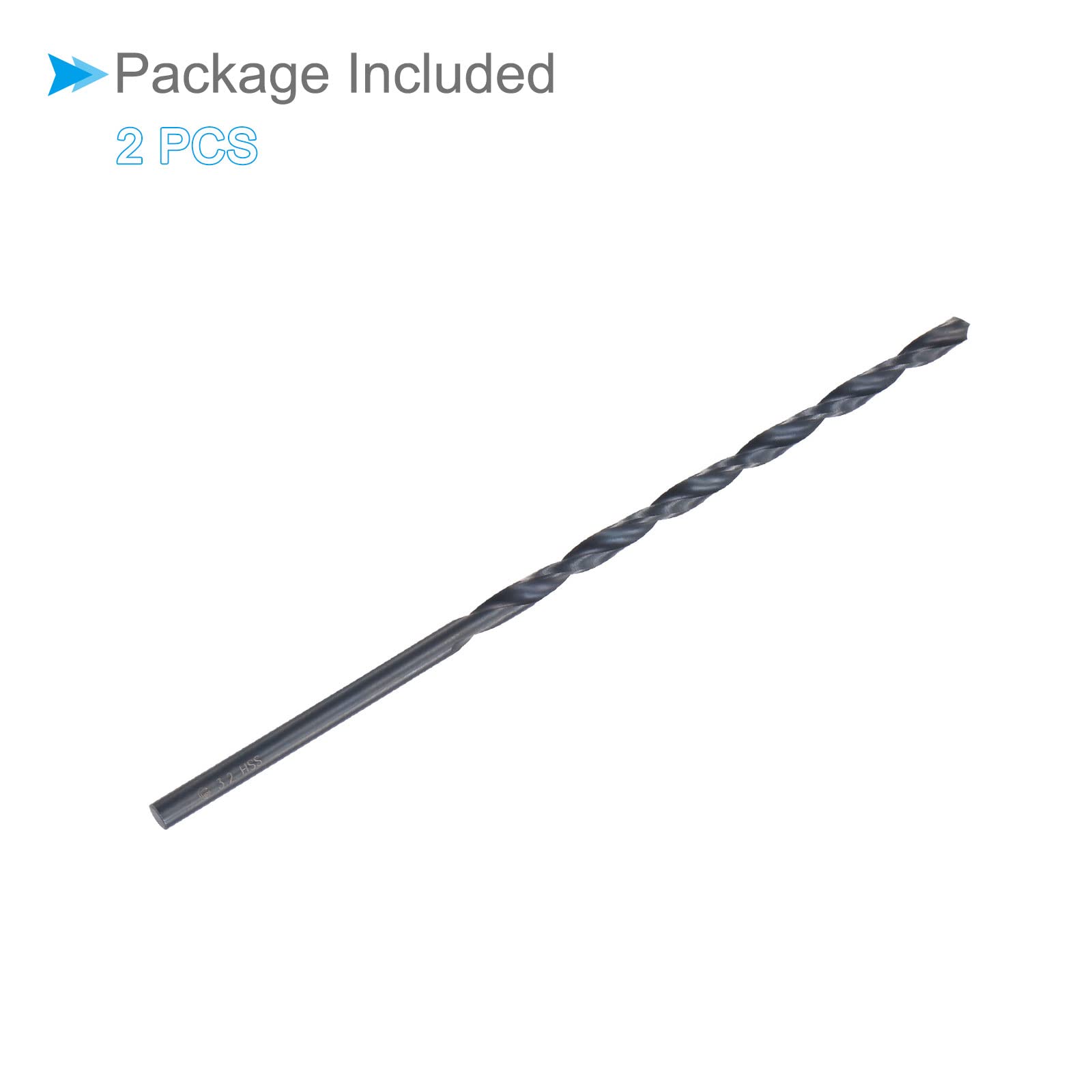 Torsione Trapano Punte, 3.2mm Perforazione Diametro, Nero Ossido Alta Velocità Acciaio Extra Lungo Dritto Gambo Inossidabile Acciaio Lega Metallo, 2-Pezzi
