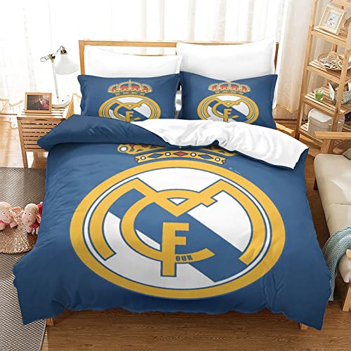 WINUO Equipo de Fútbol Real Madrid Juego de Funda Nórdica 135X200cm (Cama de 90) Funda de Edredón de Microfibra Suave con 2 Fundas de Almohada 50x75