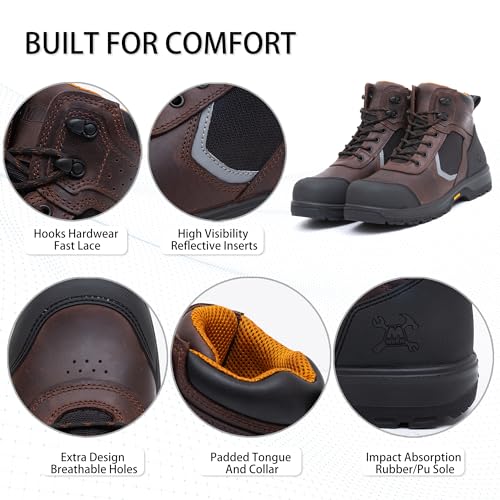 6" Work Boots For Men Leather ASTM F2413-18 Composite Safety Toe EH Rated Arch Support Anti Fatigue4