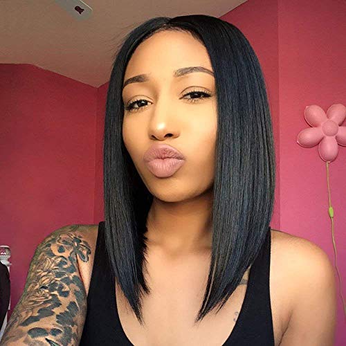 AISI HAIR Straight Black Synthetic Wig for Women Shoulder Length Heat Resistant Fiber Natural Hair Middle Part Full Wig