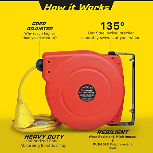 ReelWorks CR625201S3A Heavy Duty Extension Cord Reel With Swivel Bracket, 12AWG/3C SJT, Triple Tap, 65 ft. - Thumbnail 2
