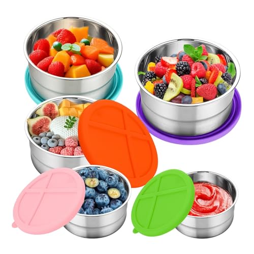 Genérico Envases De Almacenamiento Acero Inoxidable | 5 Piezas De Acero Inoxidable Con Tapas | Boles Apilables Para Comida Cocina Preparación Diaria Trabajo Picnic Camping