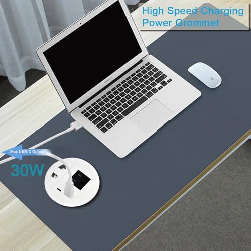 Image of Desktop Power Grommet with 33W Fast Charging USB-A+C, with 1 AC Power Outlet and 4.5FT Extension Cord Recessed Power Outlet for Conference Rooms, Office Tables, Furniture (White)
