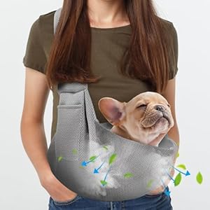 Dog Carrier Sling – Ultra Breathable Reversible Puppy Carrier Purse with Storage Pocket, Travel Safety Harness, Hand-Free Dog Sling Carrier for Carry Small Dogs and Cats, Dog and Cat Harness(Gray)