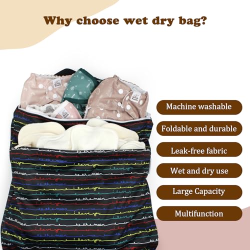 Image of Mama Koala Reusable Hanging Wet Dry Bags for Baby Items, Cloth Diapers, Swimsuits, Travel, Gym Clothes, Beach, Pump Parts, Toiletries, Two Zippered Pockets, 2 Pack (W006L)