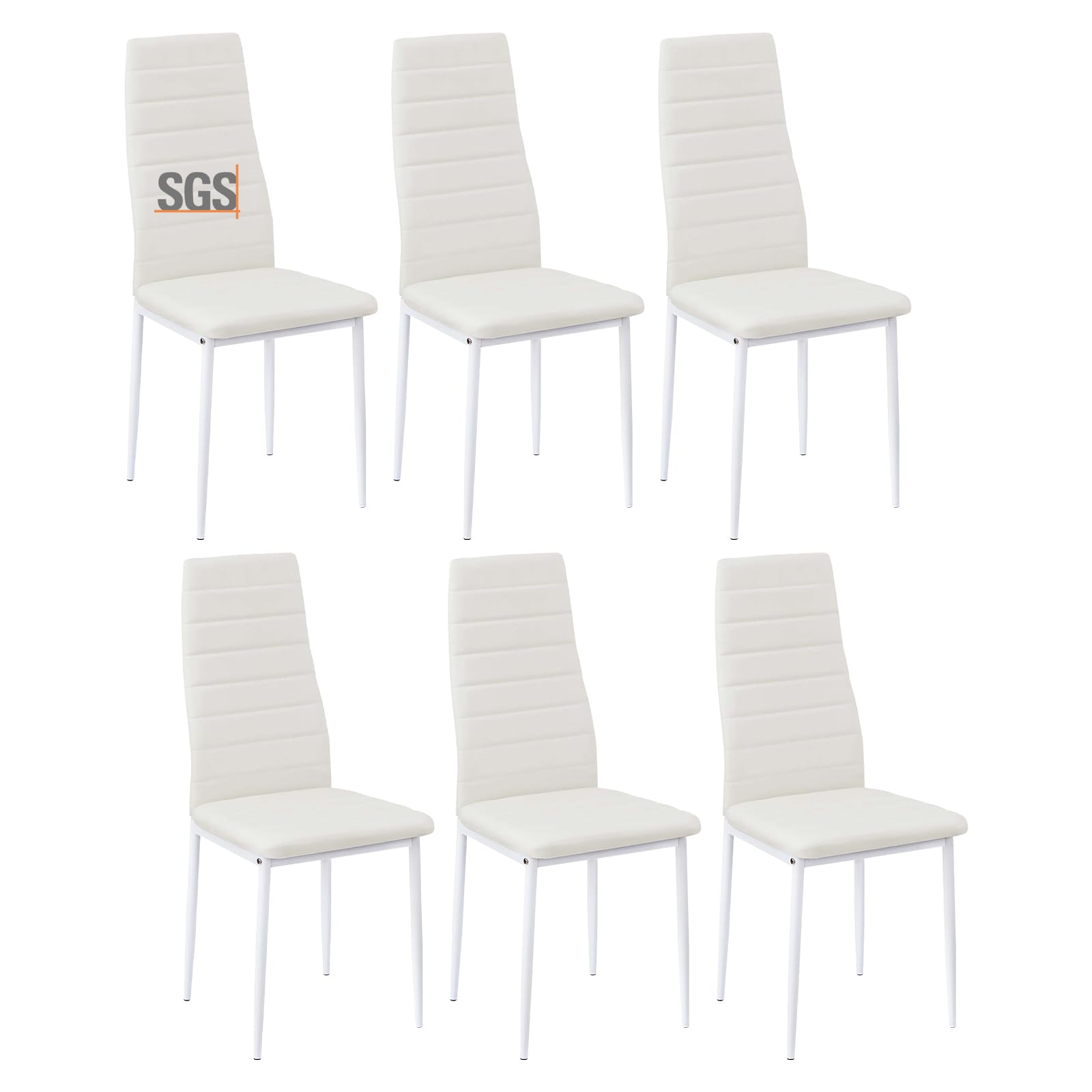 Sillas de Comedor Juego de 6 Sillas de Metal para Cocina, Silla de Mesa para Comedor, Blanco