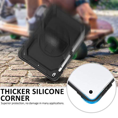 Ipad 9Th/8Th/7Th Generation Case, Ipad 10.2 Case 2021/2020/2019, [Kid Proof] Ambison Full Body Protective Case With 9H Tempered Glass Screen Protector, 360° Rotatable Kickstand & Hand Strap (Black) #TOP3