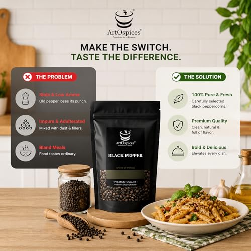 Image of ArtOspices Bold Black Pepper 500g | Export Quality Whole Kali Mirch | High Density Peppercorns | Rich Aroma & Natural Oil | Premium Idukki Spice for Cooking & Seasoning