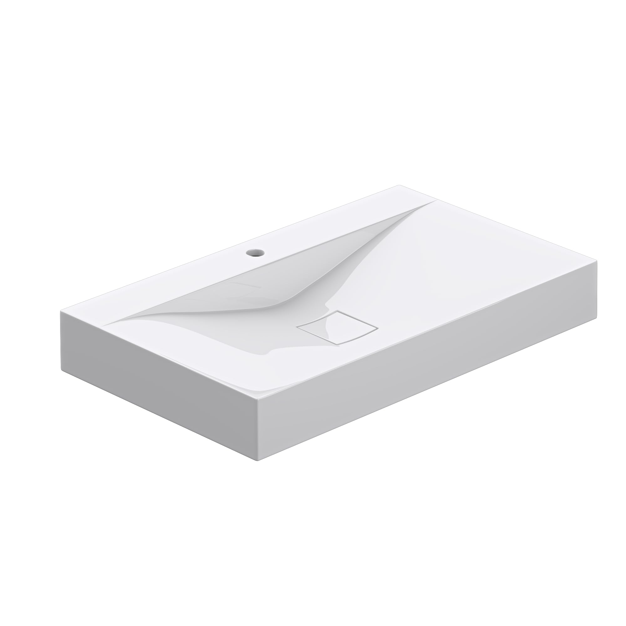 doporro Lavabo da Appoggio o Sospeso Rettangolare 80 cm in Marmoresina Bianco Lucido, Lavandino Bagno con Foro per Rubinetto, Montaggio a Parete - Colossum810