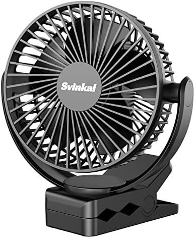 Svinkal Clip on Fan, 5000mAh USB Charging Portable Battery Fans, 6Inch Quiet USB Personal Desk Fan, 3 Speeds, 720° angle adjustment, Small Stroller Fan for home office dormitory.