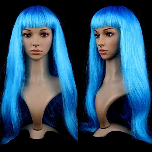 KATCOCO Women's Short Bob Wig Heat Resistant Colorful Syntheic Hair Wig Cosplay Daily Party Wig for Women (L Blue)