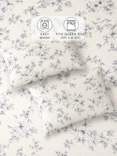 Image of 380 TC Premium Glace Cotton Elastic Fitted Bedsheet King Size with 2 Pillow Covers King Size | Double Bed with All Around Elastic (White Black, Fitted Queen-60x78)