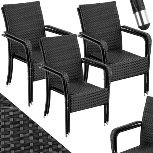 tectake® Lot de 6 Chaise de Jardin Fauteuil Salon avec Accoudoirs pour Salon de Jardin Exterieur Acier laqué & polyrotin, Mobilier de Jardin Chaise rotin Amenagement...