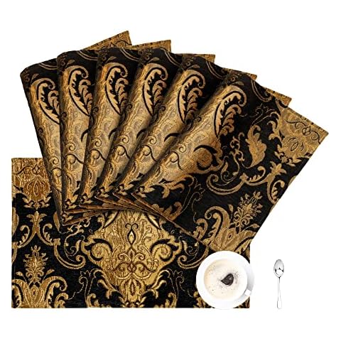 TOPLUXE Placemats 30x45cm, Luxury Table Mats for Dining Room/Restaurant/Banquet/Festival Decoration (Set of 6, Black) Cover