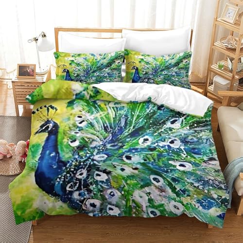 Housse de couette plumes de paon en microfibre luxe