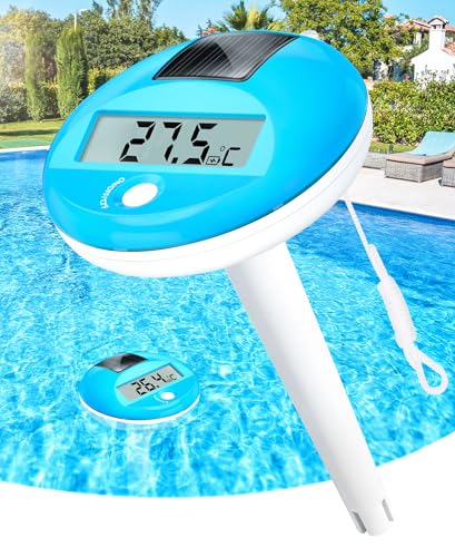 PoolLeader Thermomètre Piscine Flottant | Thermomètre Piscine Solaire Numérique avec Corde | Grand Écran LCD pour Lecture Facile | Ultra-Précis & Étanche...