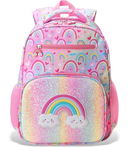 RHCPFOVR Mochila para meninas do ensino fundamental, mochila para meninas de 5 a 8 anos, mochilas infantis leves para meninas, Rainbow Kids-38 cm A, Arco-íris