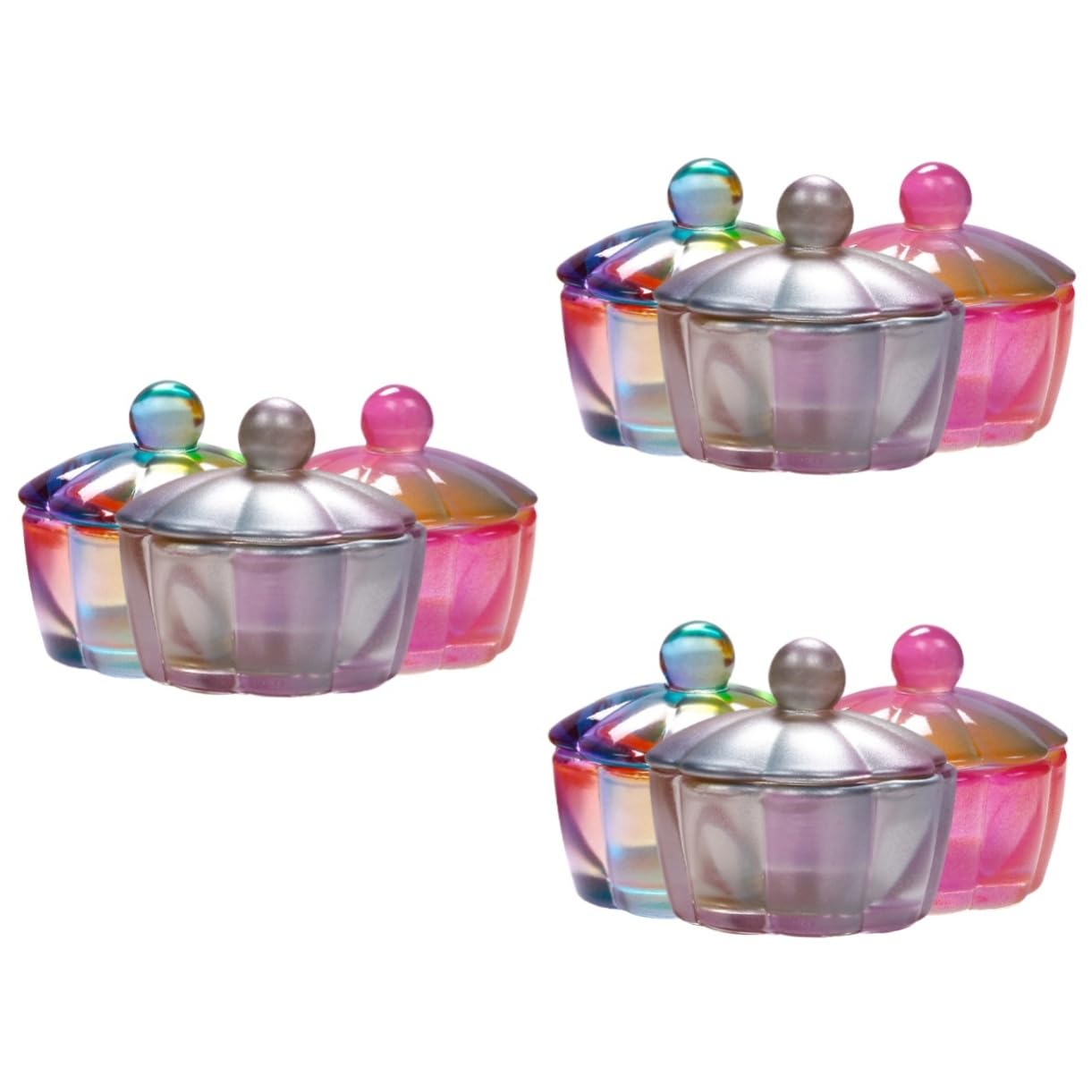 FRCOLOR 9 piezas Nail Art Crystal Vasos Multifunción Cuenco Monómero Cuenco de Nail-tech Accesorios Profesional Manicura Vaso de Manicura Uñas Dappen Platos Platos Vidrio Polvo Forma de Pétalo
