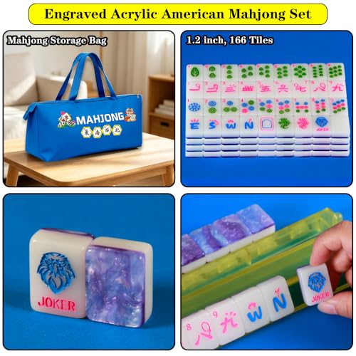 Juego de Mahjong Americano Starry Blue con 160 azulejos de acrílico 5