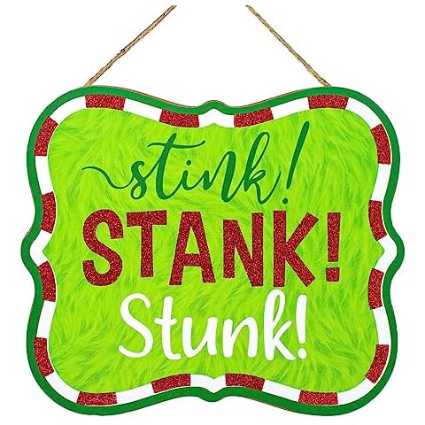 Craig Bachman 10" Wooden Sign: Stink Stank Stunk - Christmas Wreath Tree Decorative Ornament Wooden Sign Wall Door Hanger Cover