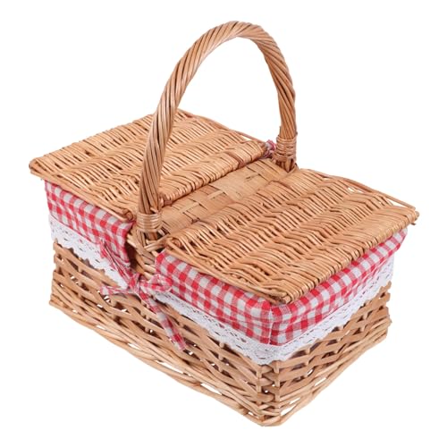 Kisangel Cesta de Picnic Portátil con Tapa Cesta de Almacenamiento Tejida para Exteriores Organizador de Escritorio Multifuncional Resistente y Decorativa Pequeño
