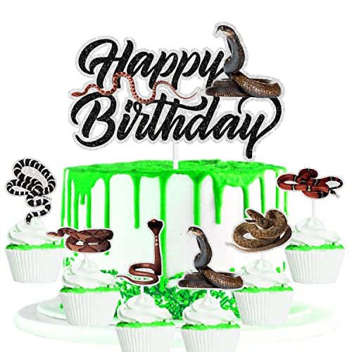 7 Pieces Snake Cake Toppers Reptile Theme Happy Birthday Decorations Set, Snake Theme Party, Reptile Theme Party for Boys and Girls, Pet Snake Birthday Party Decorations. SugarGera