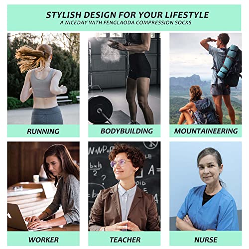 Fenglaoda Compression Socks Women 20-30 Mmhg 6 Pairs,Knee High,Wide Calf,Colorful,Novelty,Fun,Cute,Best Support Stockings For Running,Sports,Travel,Flight,Nurse,Pregnancy #TOP6