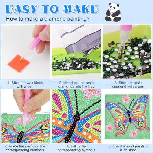 Ainiv 5D Diamond Painting Art Kit with Wooden Frame, Crystal Art Kits, Easy Cartoon Full Drill Gem Painting for Beginners (Butterfly) - Image 3