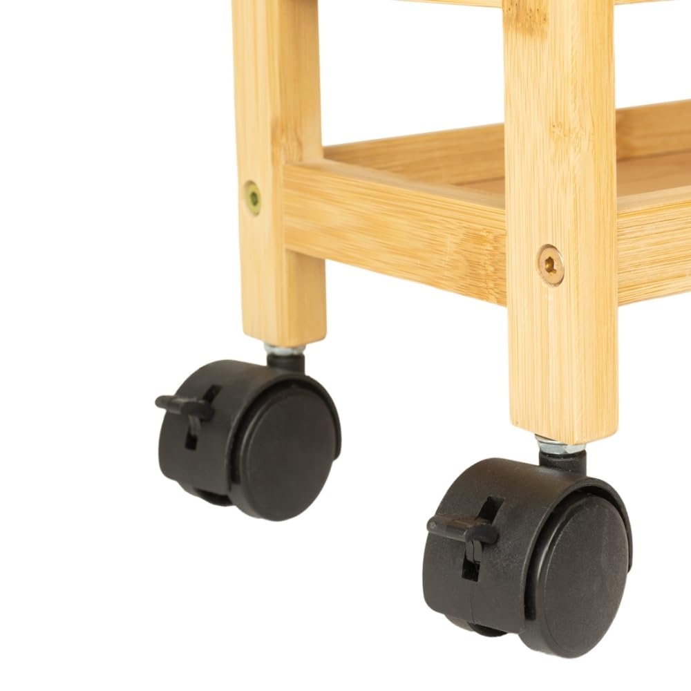 ZOLTA Bambus Rollregal schmal mit 3 Ablagen auf Rollen 74,5×36×15 cm stabil mobil für Bad Küche Vorratsraum Büro Kinderzimmer Garage Organizer Regalwagen mit Bremse natürlich pflegeleicht